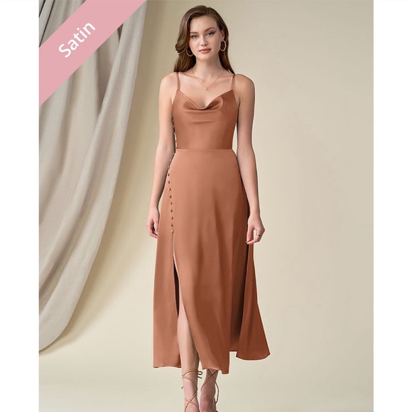 azazie ceci stretch satin dress Azazie satin flowy agave